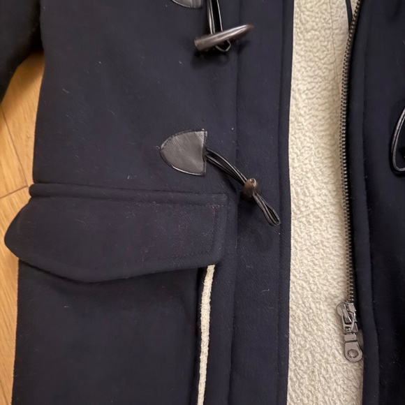 ZARA women’s sherling toggle wool coat, navy - Picture 2 of 3